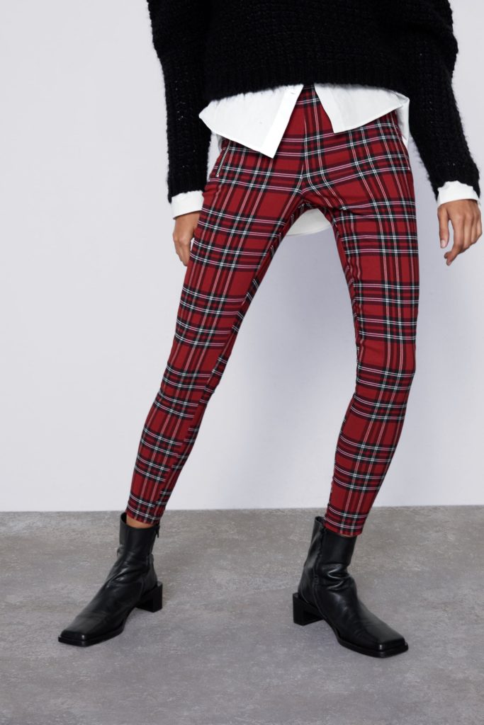 red tartan leggings zara